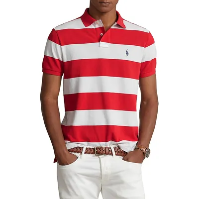 Classic-Fit Striped Mesh Polo Shirt