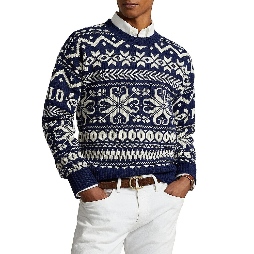 Snowflake-Print Wool-Blend Sweater