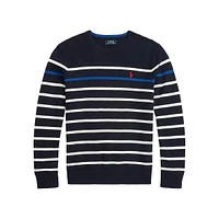 Striped Mesh-Knit Cotton Sweater