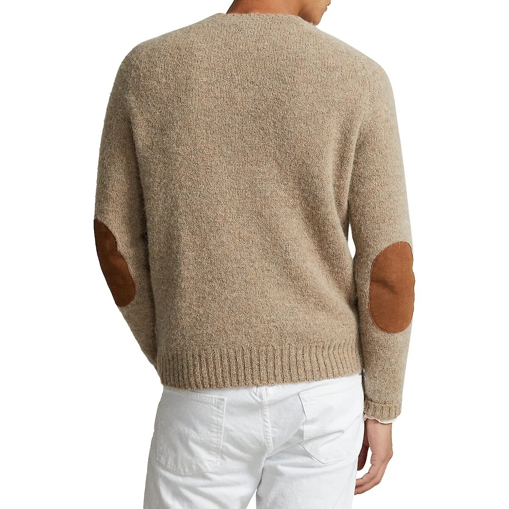 Suede-Patch Crewneck Sweater