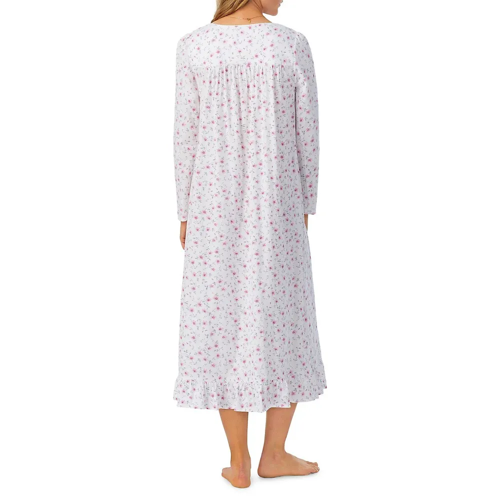 Ribbon-Trimmed Floral Nightgown