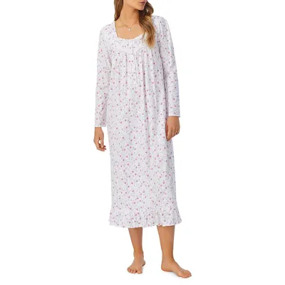 Ribbon-Trimmed Floral Nightgown
