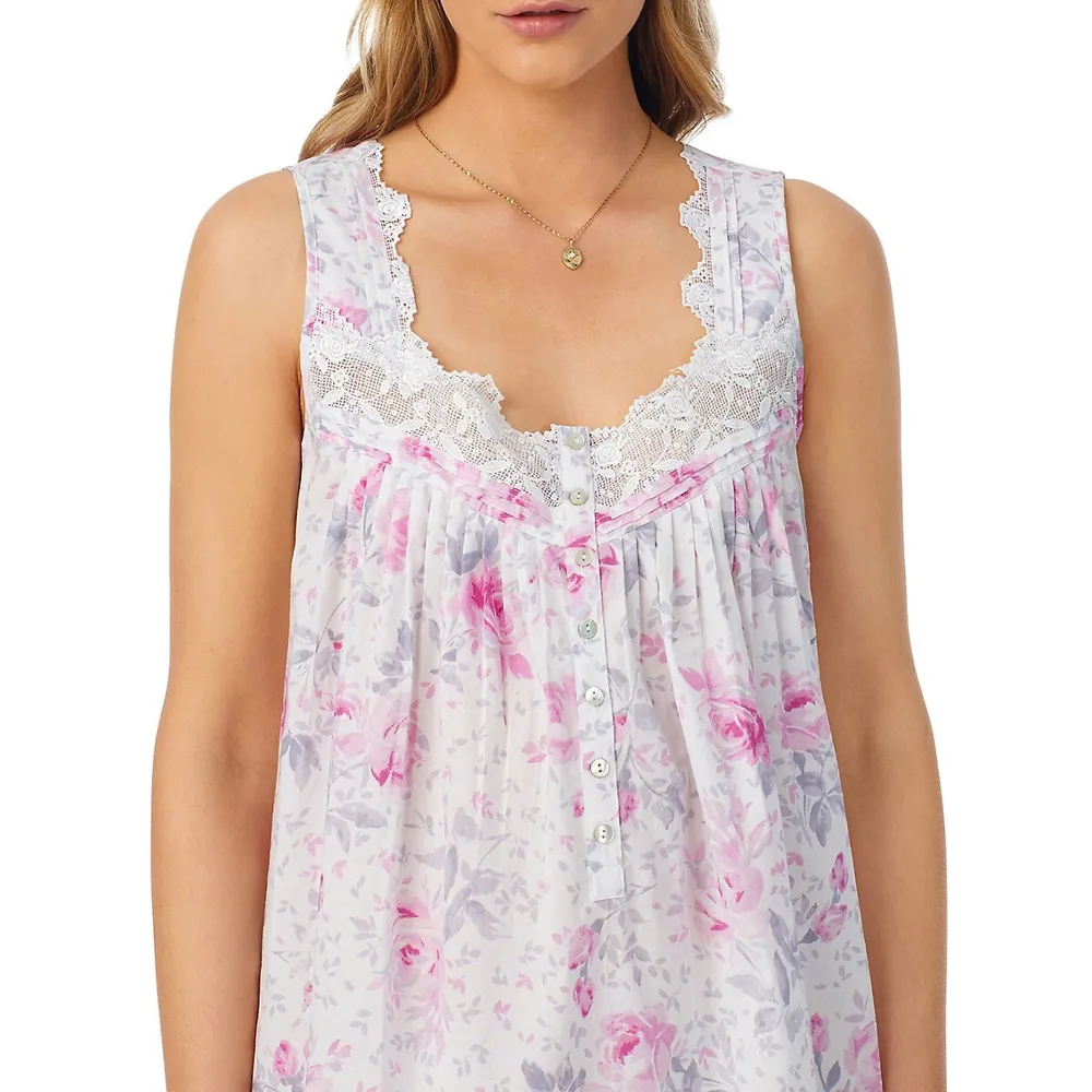 Eileen Lace-Trimmed Floral Cotton Lawn Nightgown