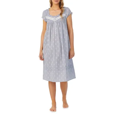 Waltz Lace-Trimmed Chambray Print Nightgown