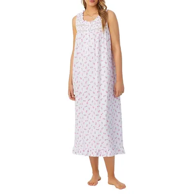 Pointelle-Detailed Floral Nursing Gown