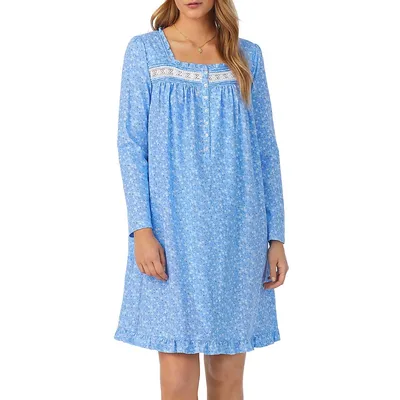 Cotton Jersey Long-Sleeve Short Nightgown