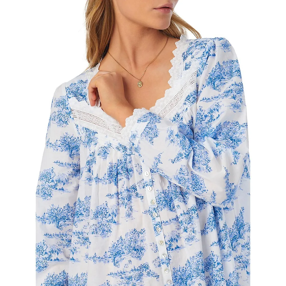 Cotton Lawn Ballet Long-Sleeve Button-Front Robe