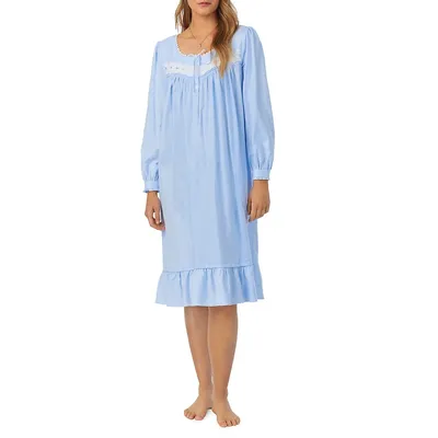 Cotton-Rayon Flannel Waltz Long-Sleeve Nightgown