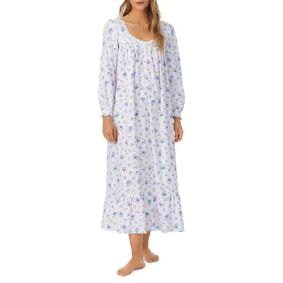 Cotton-Rayon Flannel Ballet Long-Sleeve Nightgown