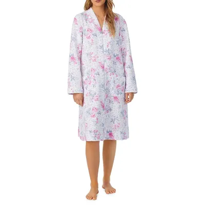 Walz Floral Diamond-Quilted Zip-Up Robe