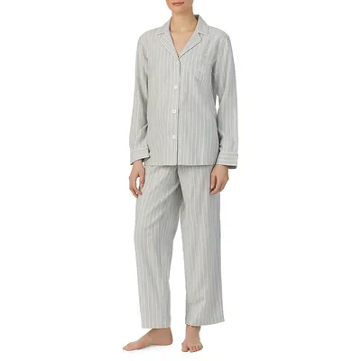 2-Piece Brushed Twill Long-Sleeve Notch Collar Pyjama Set