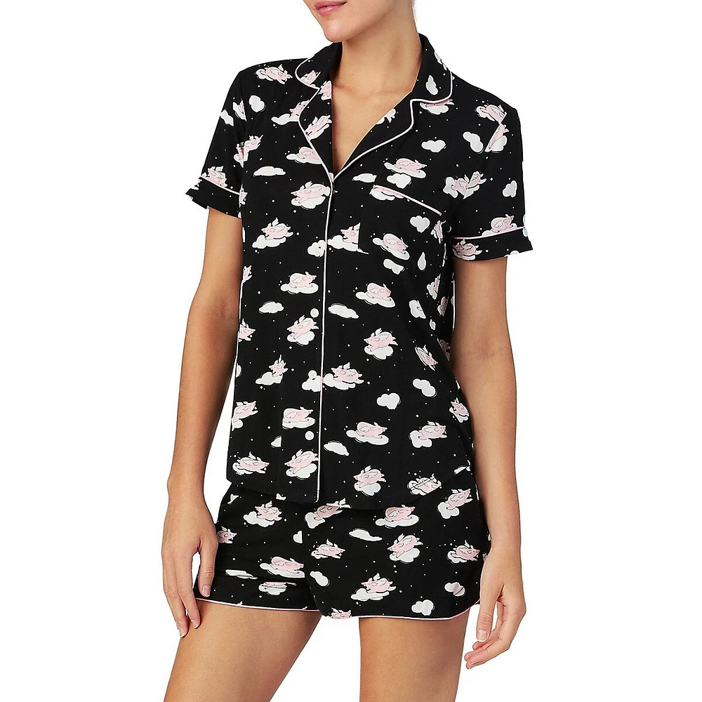 2-Piece Printed Set Black Boxer-Short Pyjama