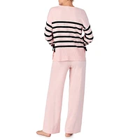 2-Piece Striped Knit Top & Solid Pull-On Pants Pyjama Set