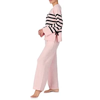 2-Piece Striped Knit Top & Solid Pull-On Pants Pyjama Set