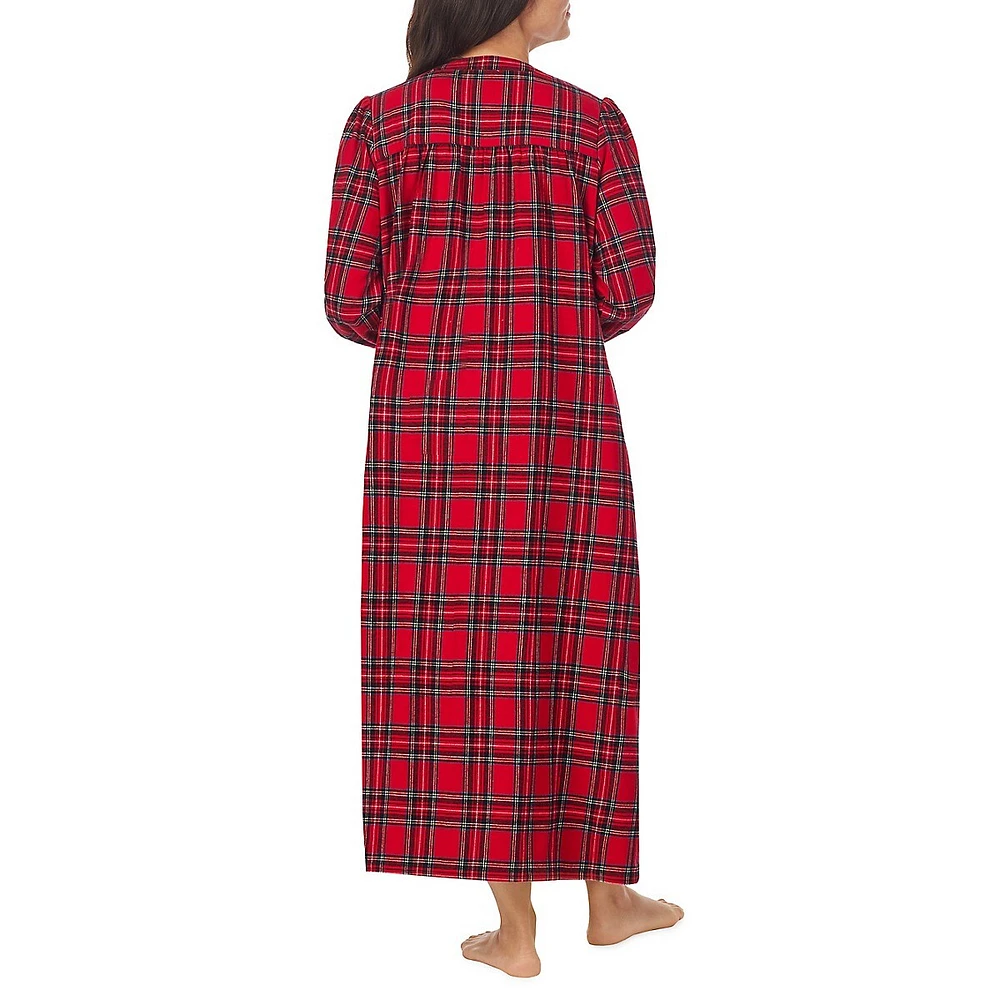 Long-Sleeve Pintucked Cotton Flannel Nightgown