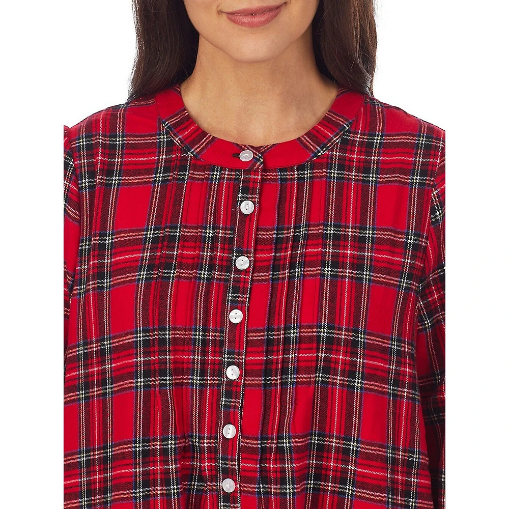 Long-Sleeve Pintucked Cotton Flannel Nightgown