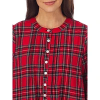 Long-Sleeve Pintucked Cotton Flannel Nightgown