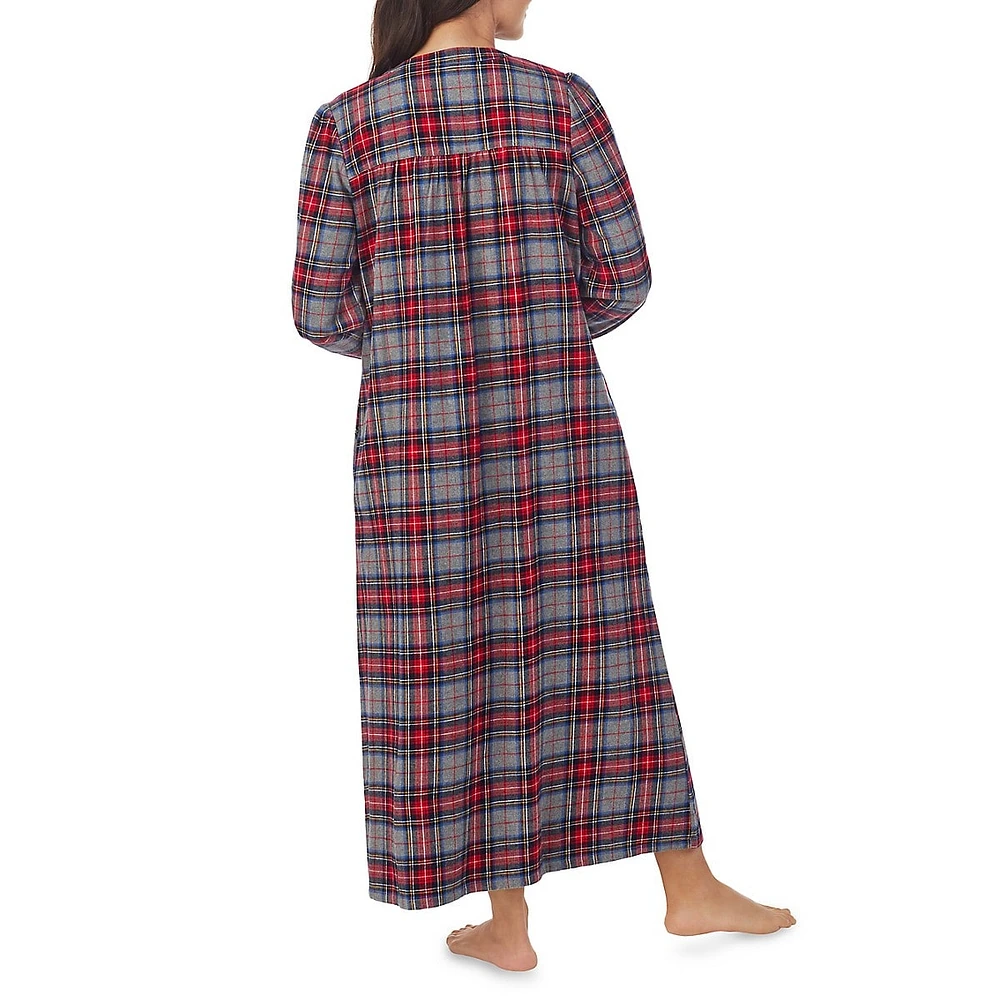 Long-Sleeve Pintucked Cotton Flannel Nightgown