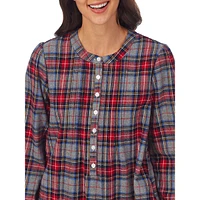 Long-Sleeve Pintucked Cotton Flannel Nightgown