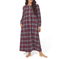 Long-Sleeve Pintucked Cotton Flannel Nightgown