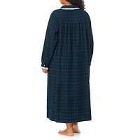 Plus Peter Pan-Collar Cotton Flannel Long Nightgown