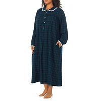 Plus Peter Pan-Collar Cotton Flannel Long Nightgown