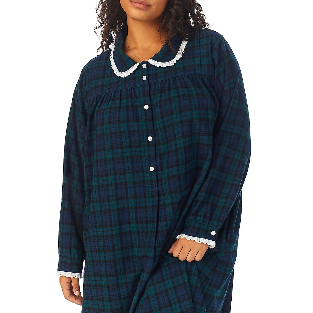 Plus Peter Pan-Collar Cotton Flannel Long Nightgown