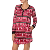 Fair Isle-Print Long-Sleeve Henley Sleepshirt