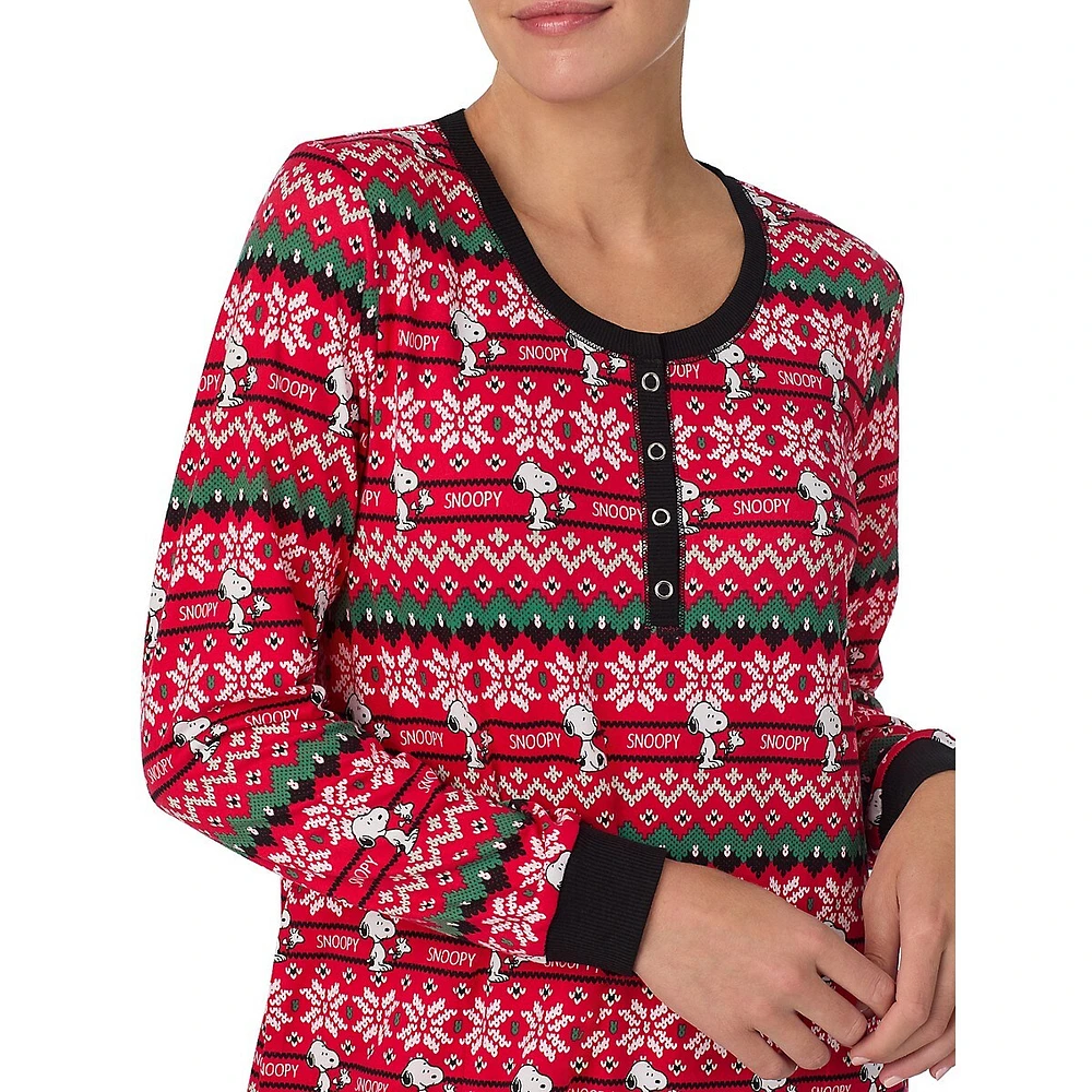 Fair Isle-Print Long-Sleeve Henley Sleepshirt