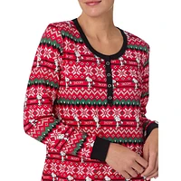 Fair Isle-Print Long-Sleeve Henley Sleepshirt