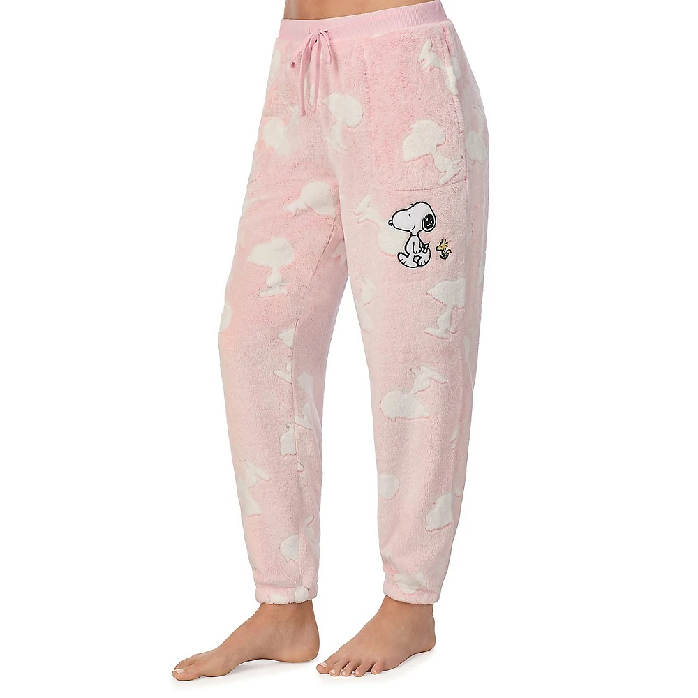 Snoopy-Print Plush Jogger-Style Pyjama Pants