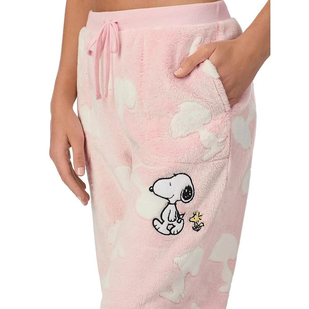 Snoopy-Print Plush Jogger-Style Pyjama Pants