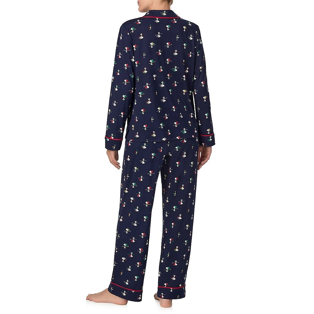 2-Piece Snoopy-Print Notched Top & Pants Pyjama Set