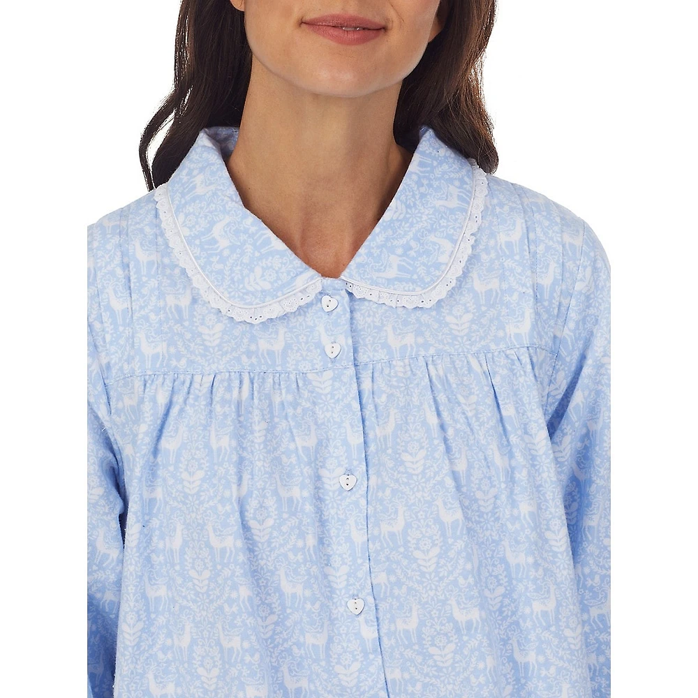 Petite Peter Pan-Collar Cotton Flannel Long Nightgown