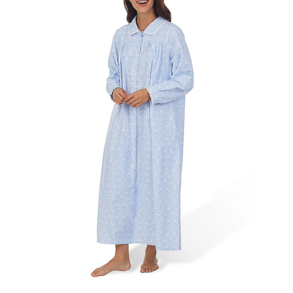 Petite Peter Pan-Collar Cotton Flannel Long Nightgown