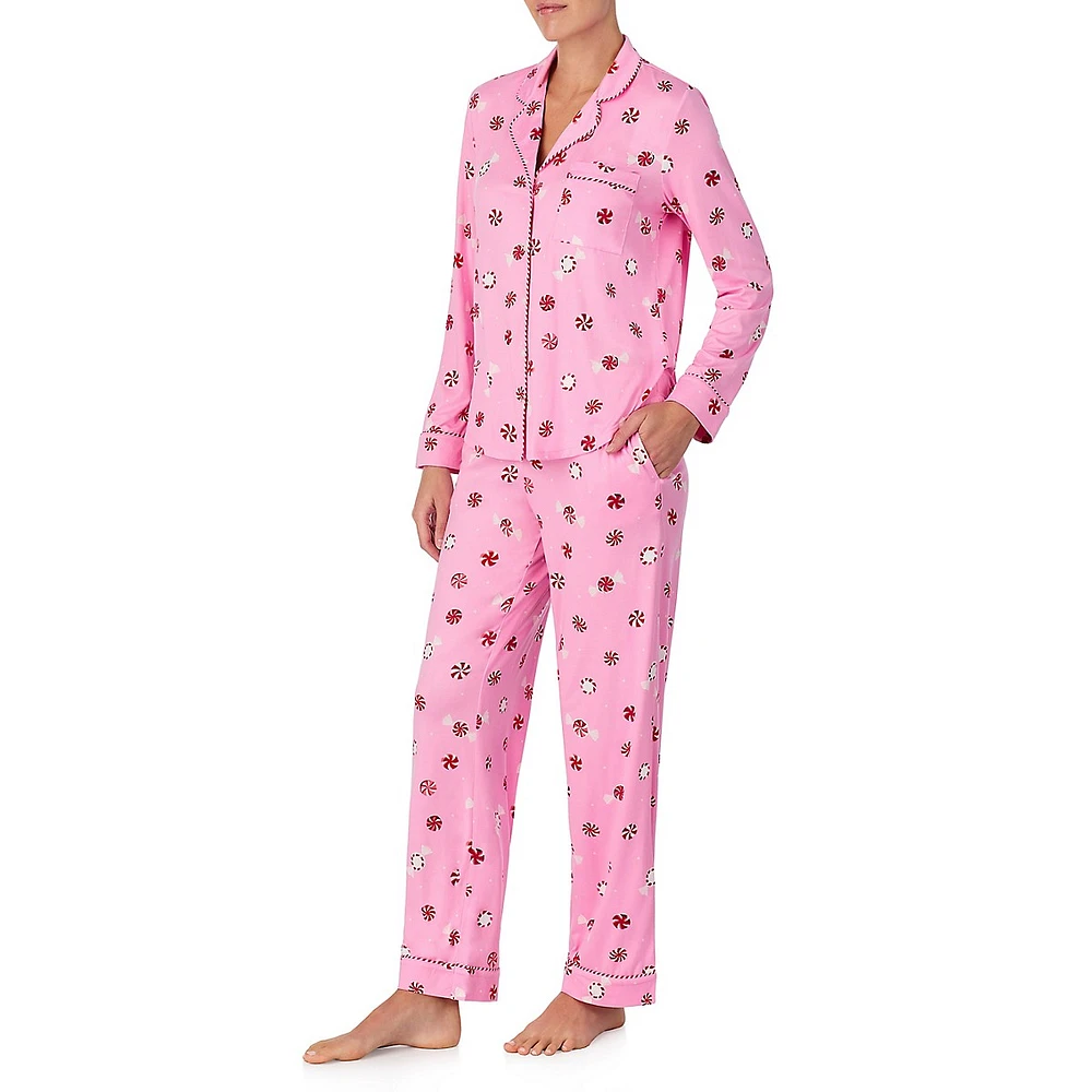 2-Piece Seasonal-Print Top & Pant Pyjama Set