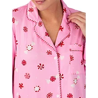 2-Piece Seasonal-Print Top & Pant Pyjama Set