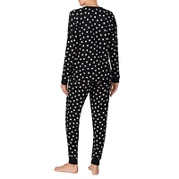 2-Piece Dotted Henley Top & Pull-On Pants Pyjama Set