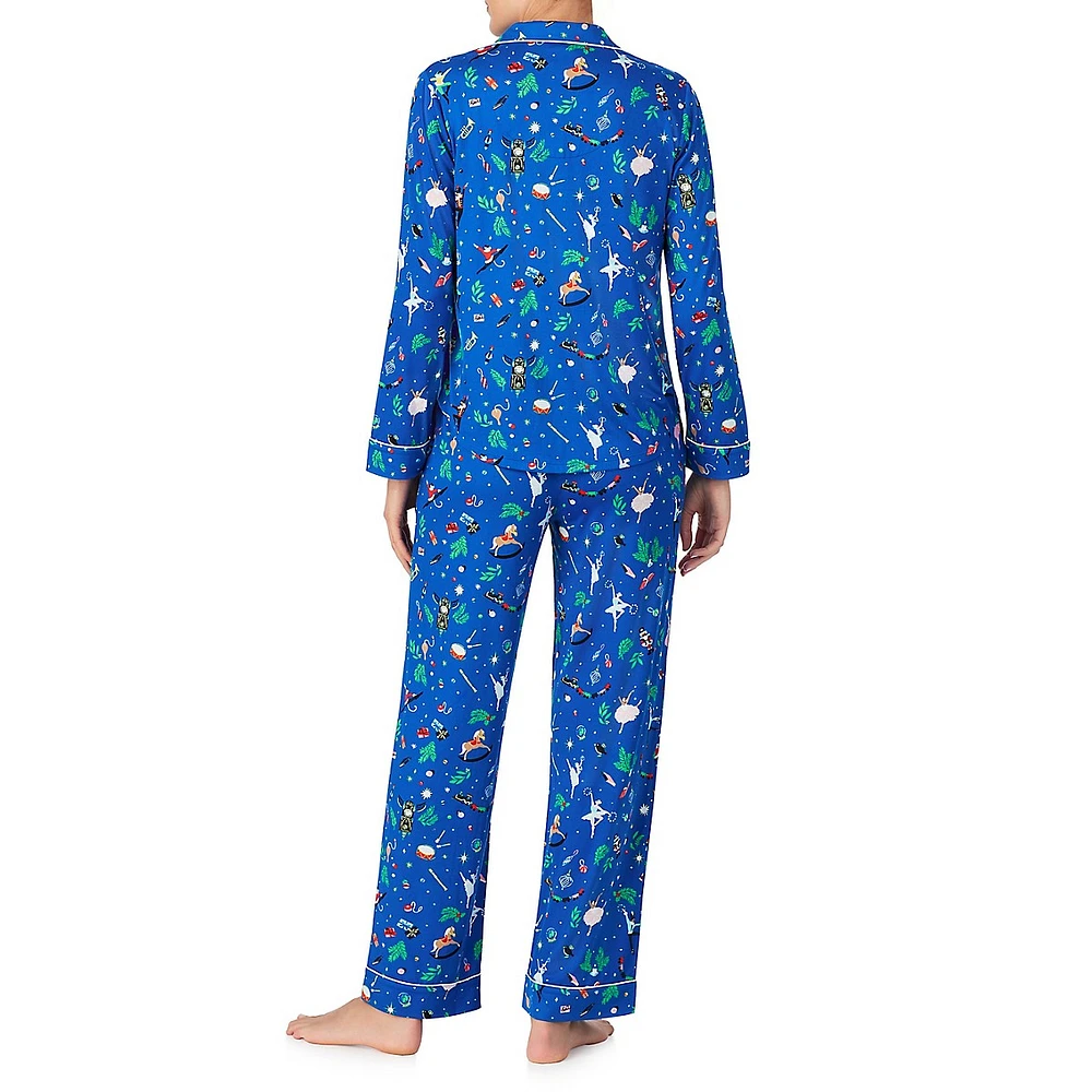 2-Piece Seasonal-Print Top & Pant Pyjama Set