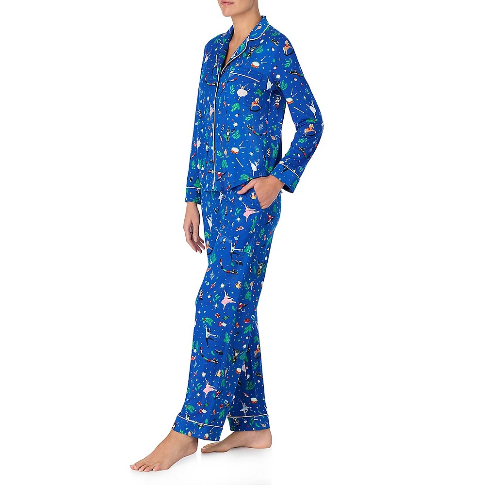 2-Piece Seasonal-Print Top & Pant Pyjama Set