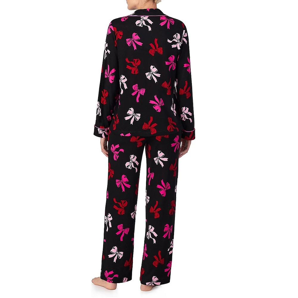 2-Piece Print Piped Top & Pant Pyjama Set