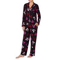 2-Piece Print Piped Top & Pant Pyjama Set