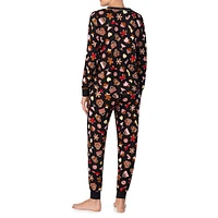 2-Piece Print Henley Top & Pull-On Pants Pyjama Set