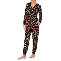 2-Piece Print Henley Top & Pull-On Pants Pyjama Set