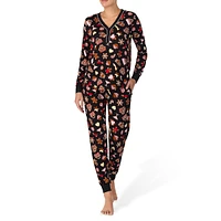 2-Piece Print Henley Top & Pull-On Pants Pyjama Set