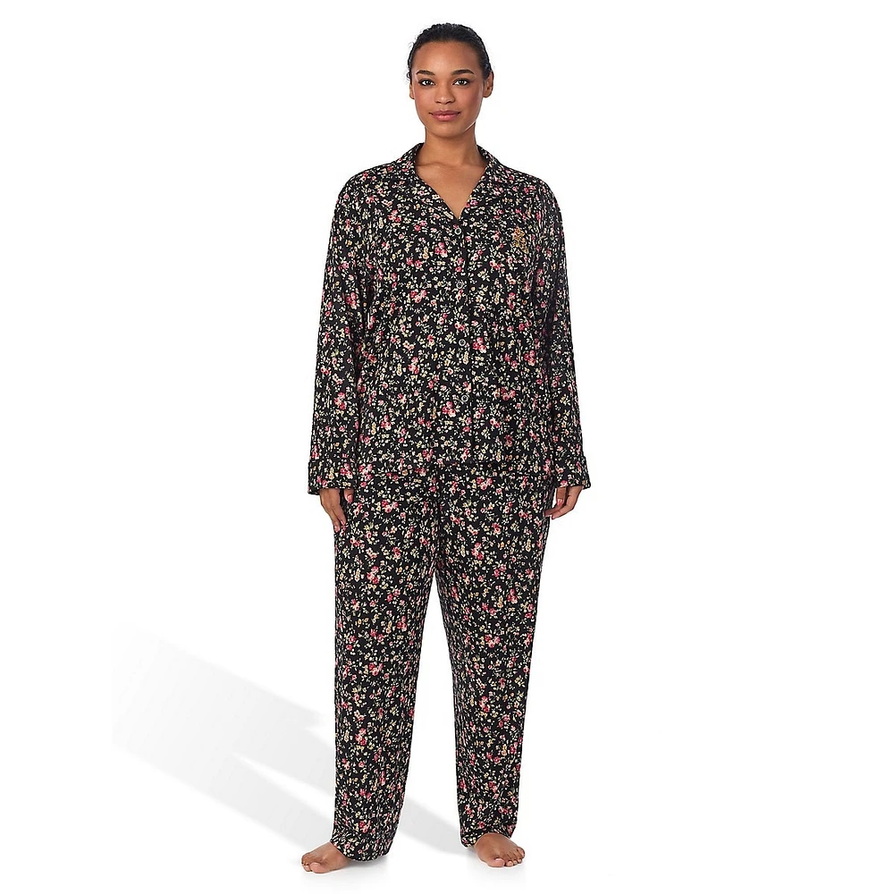 Plus Ensemble pyjama classique 2 pièces à motif floral foncé