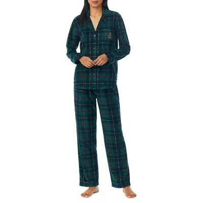 2-Piece Long-Sleeve Notch-Collar & Long-Pant Pyjama Set