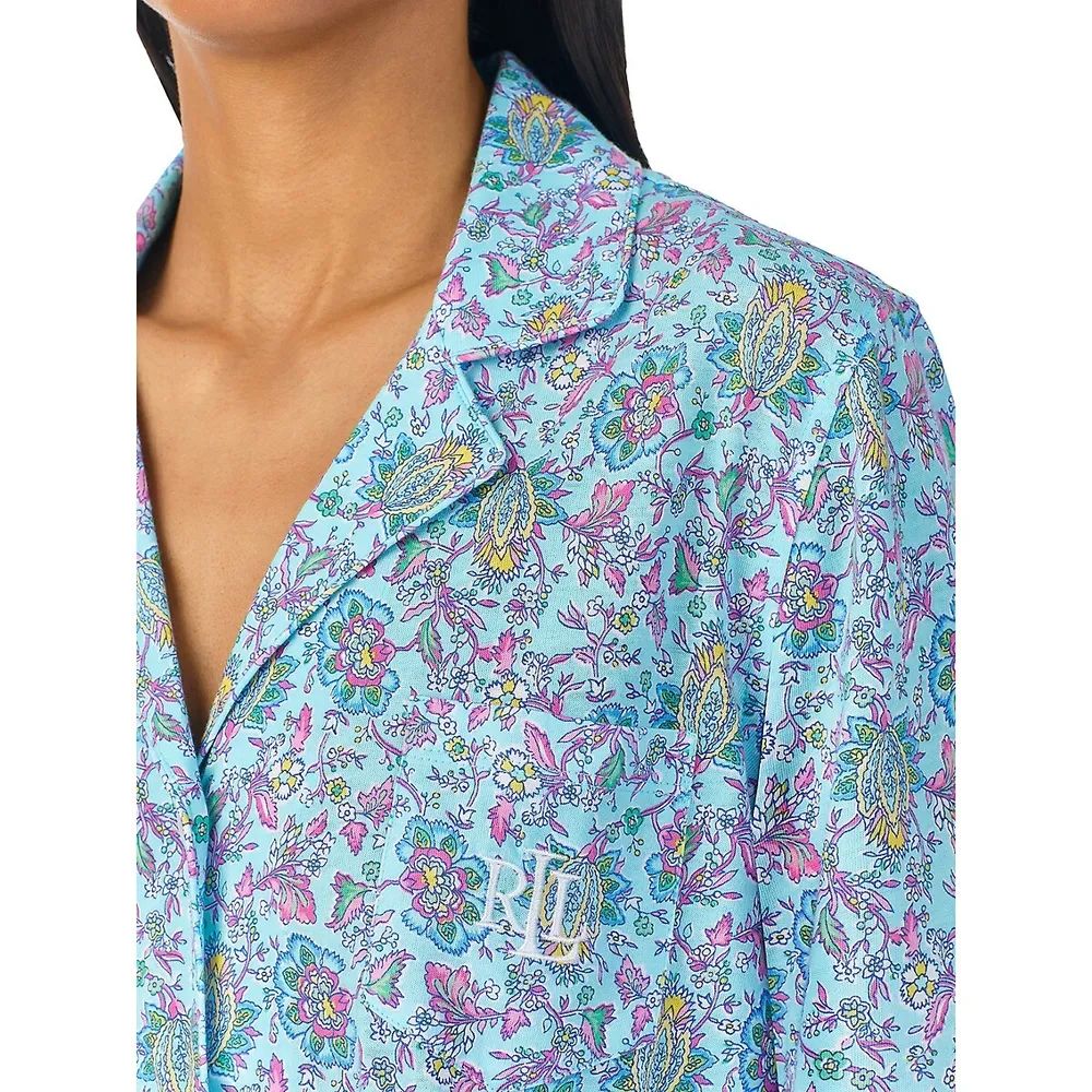 2-Piece Long-Sleeve Notch-Collar Pyjama Set