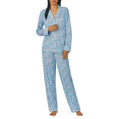 2-Piece Long-Sleeve Notch-Collar Pyjama Set