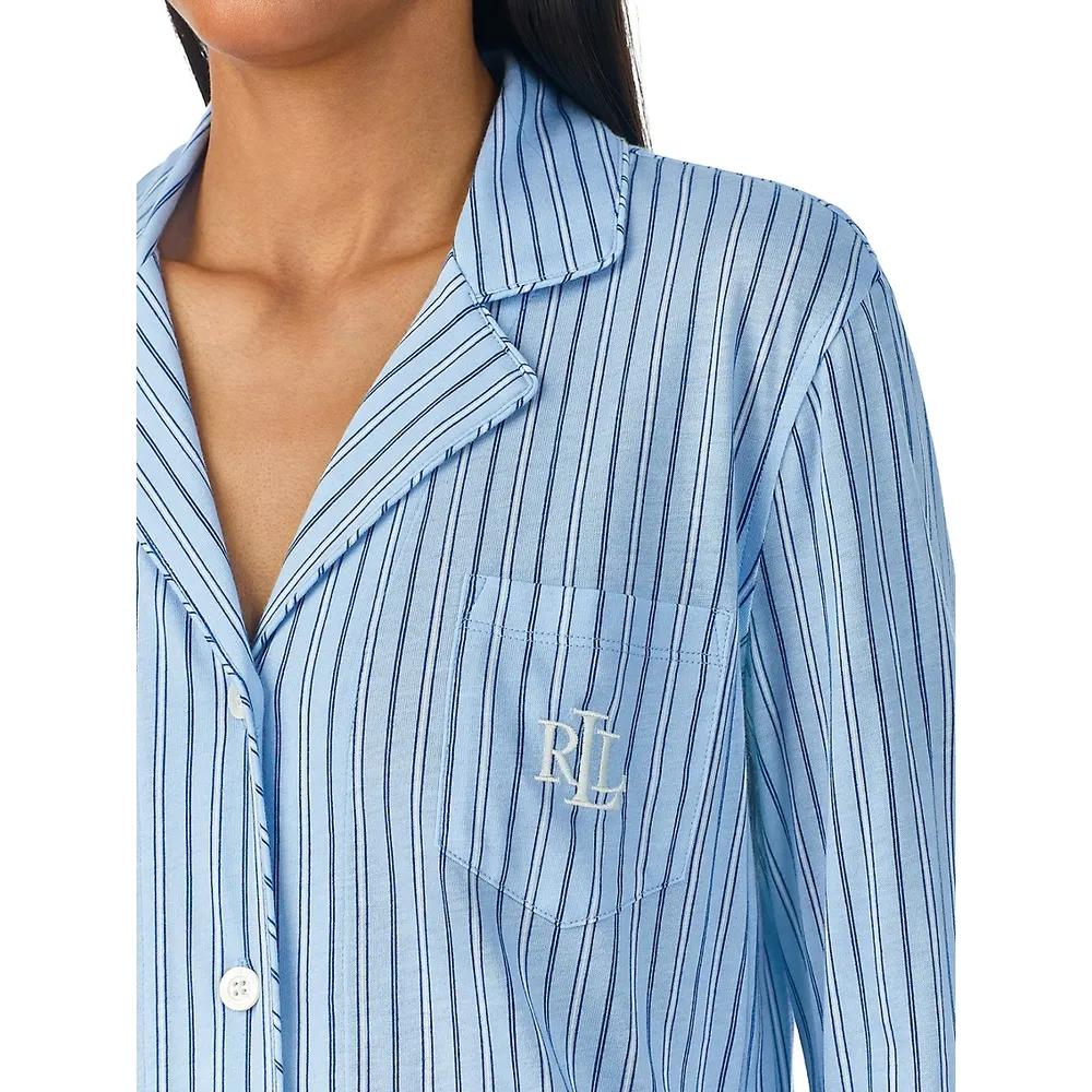 Notch Collar Top & Long Pant Pyjama Set